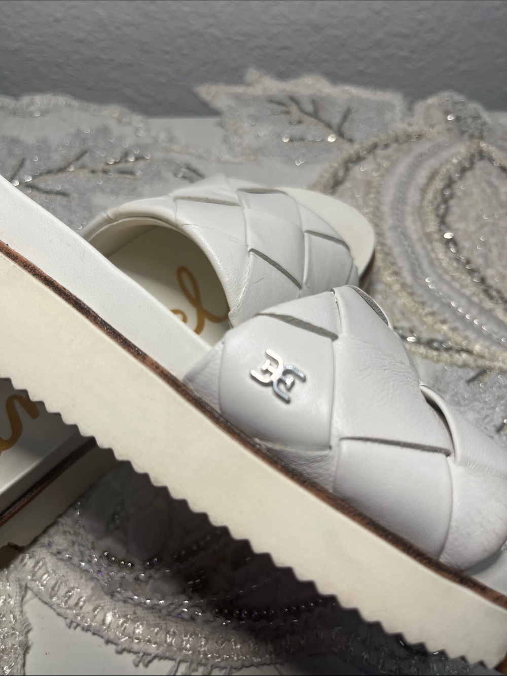 Sam Edelman White Woven Leather Platform Slide Sandals Size 4M - Picture 9 of 12